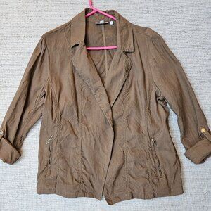 Chico's Linen Blend Open Jacket Blazer Brown 2.5 14 XL from 2023 Casual Office